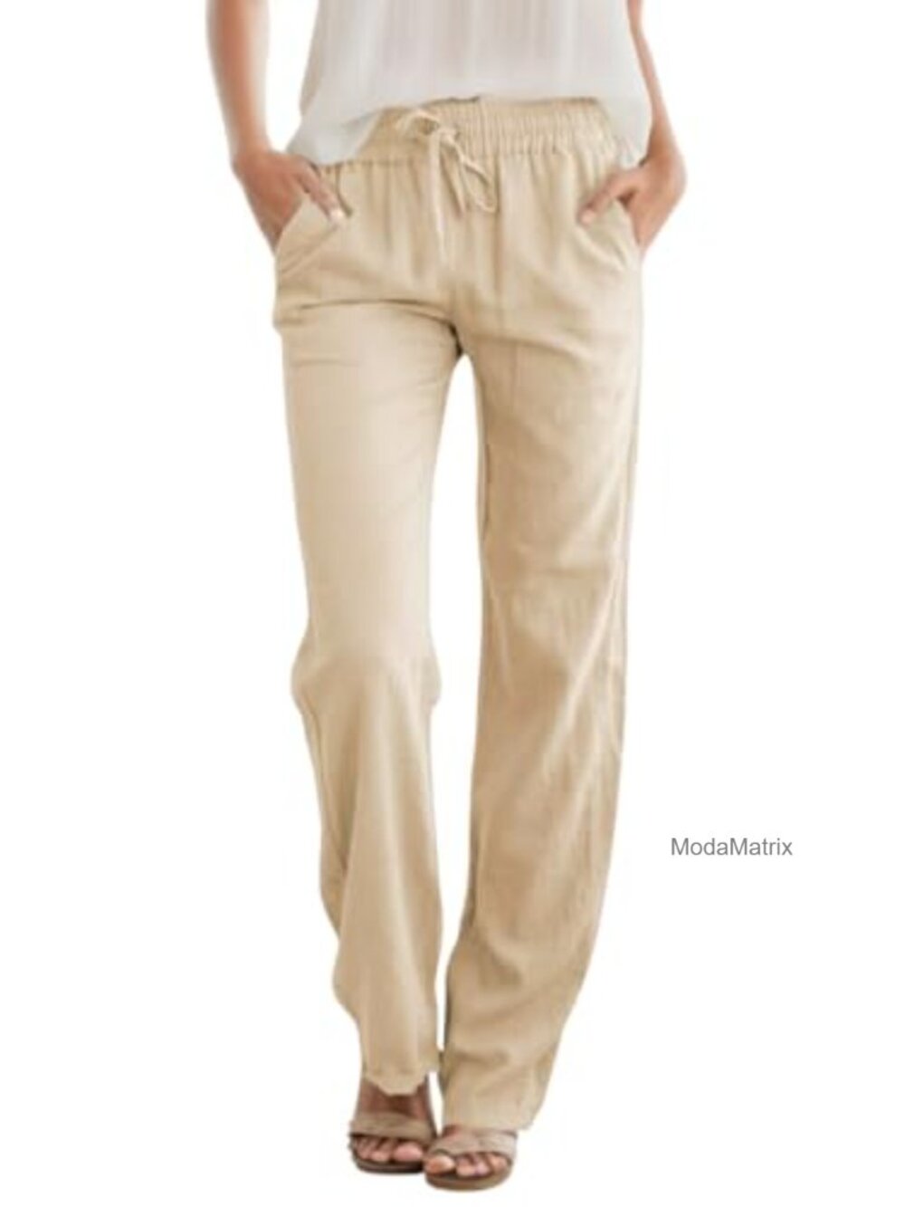 Women's Linen High Waist Drawstring Summer Pants with Pockets